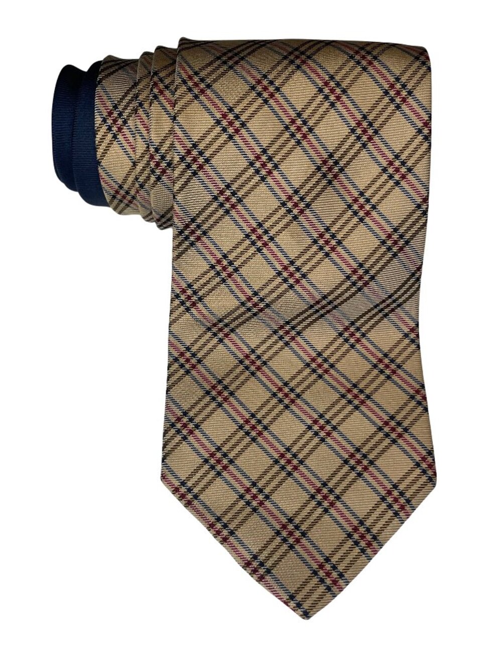 Tommy Hilfiger Dark Academia Plaid Silk Tie Beige Ivy League Vintage Necktie